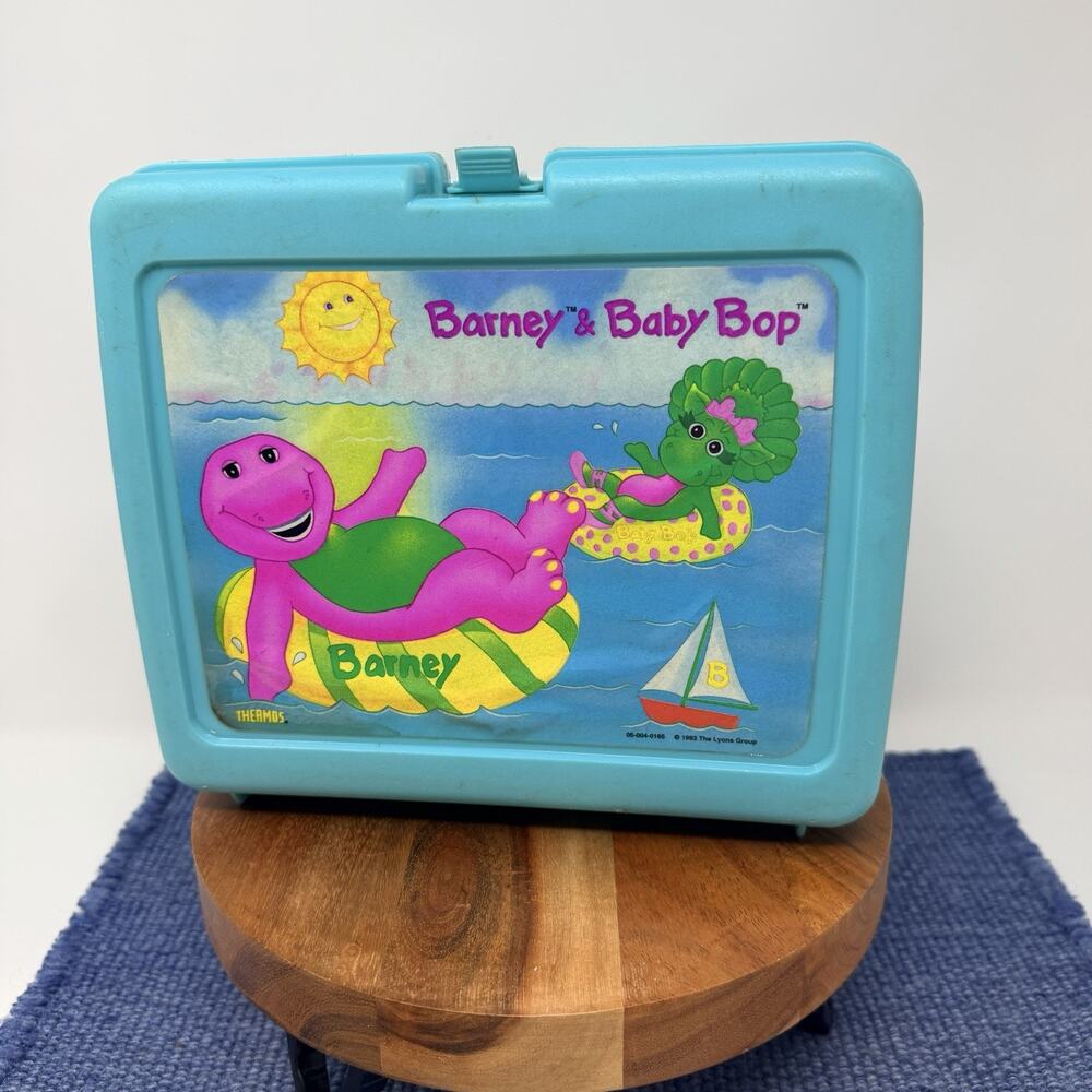 BARNEY vintage 1993 Barney and Baby Bop Teal Plastic Lunch Box